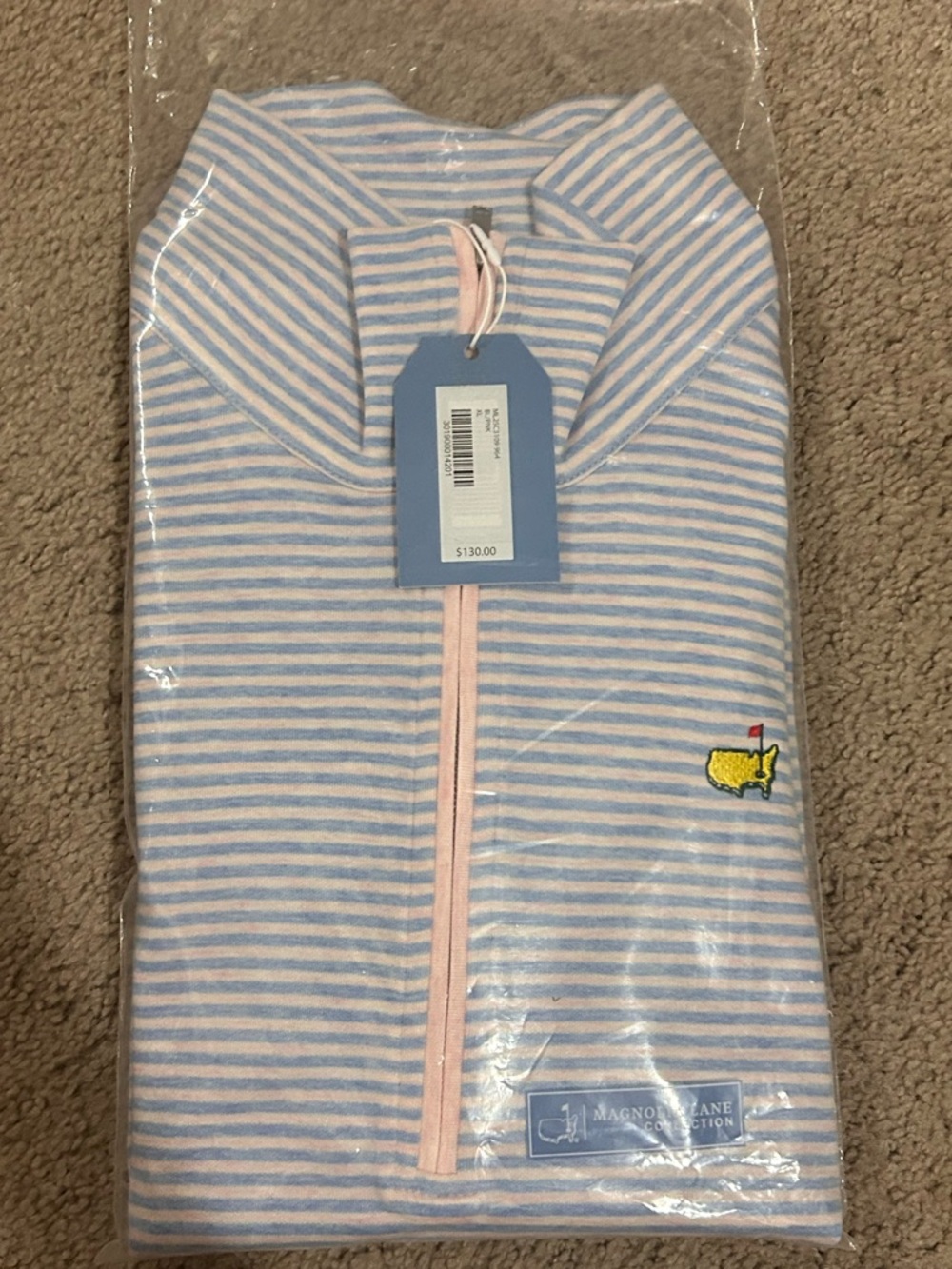 Masters Magnolia Lane Women's Light Blue & White Striped Half-Zip Jacket